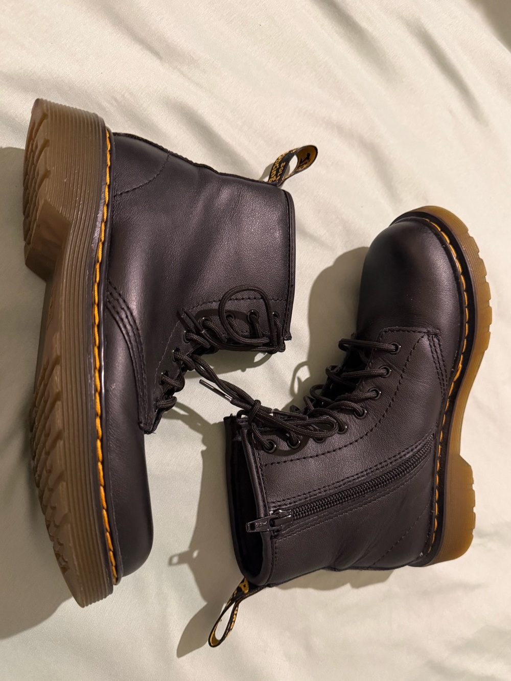 Doc Dr. Martens 1460 J Side Zipper and Lace Up Black Boots Size 2